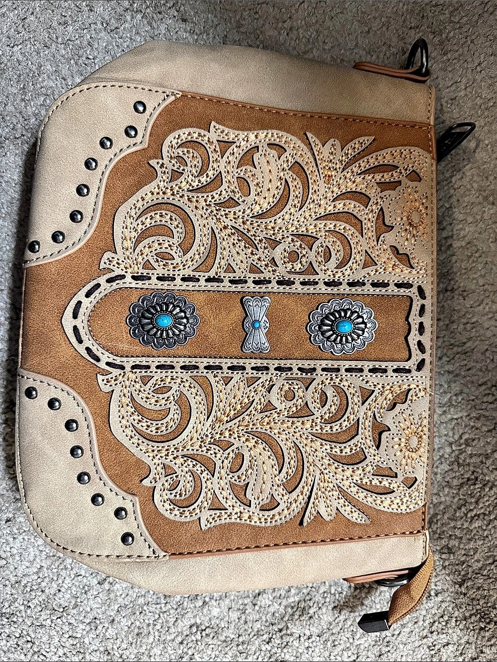 Montana West Embroidered Paisley Cosmetic Bag in Brown & Beige